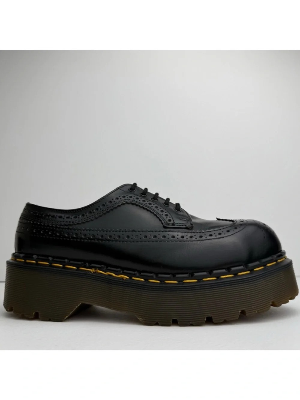 Vintage Dr. Martens Made in England Black Wingtip Platform Steel Oxfords UK 6